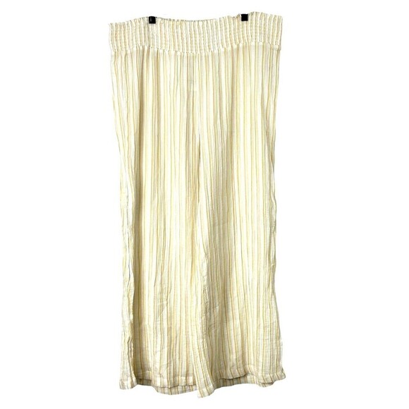New Wonderly White Yellow Striped Sz XXL Cotton Gauze Wide Leg Elastic Waist N - Picture 1 of 12